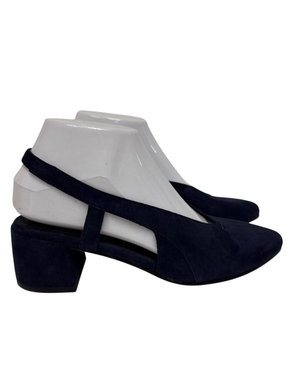 Eileen Fisher Vero Cuoio Slingback Pumps Navy Blue Pointed Toe Block Heel 6.5